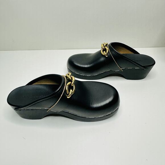 NIB Saint Laurent YSL Le Maillon EU 37 US 7 Chain Clogs Black Leather Shoes $945 - Picture 12 of 15